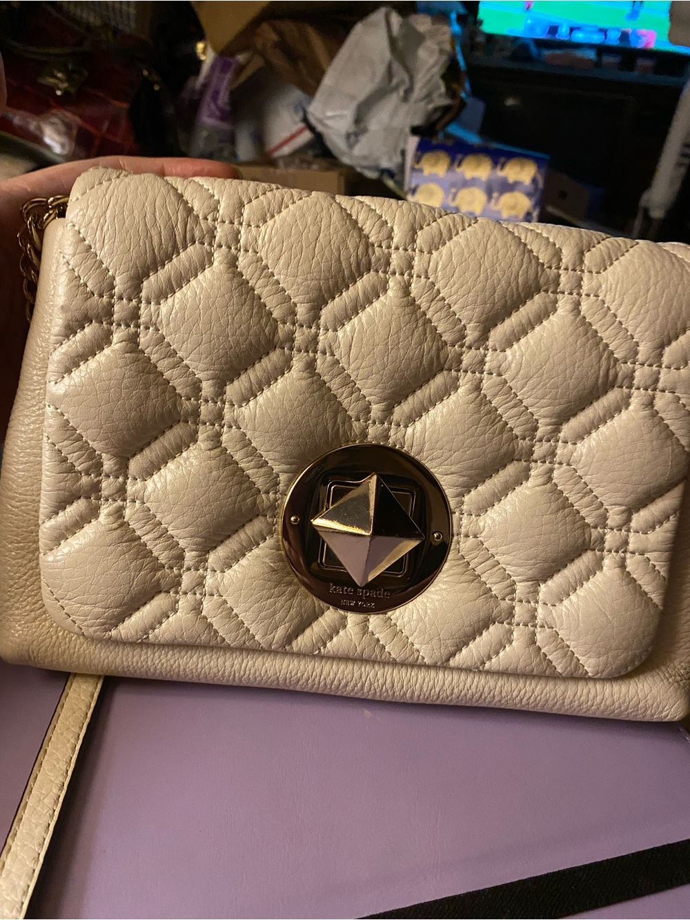 Kate SPADE CRÈME HEXAGON  Quilted Leather Crossbody Bag i